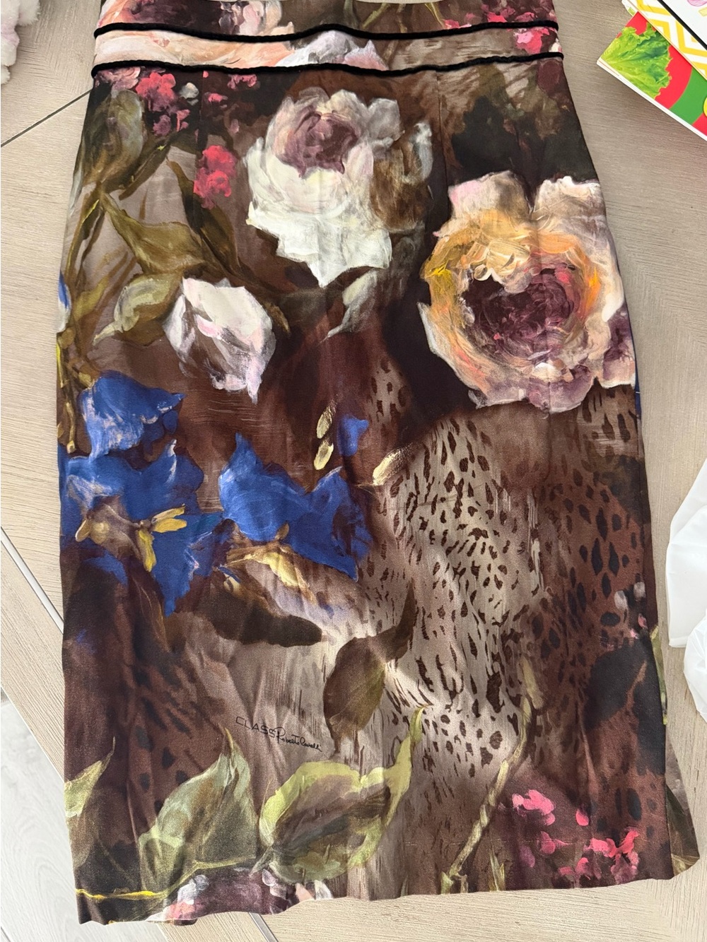 Roberto Cavali Floral Brown Pencil Skirt